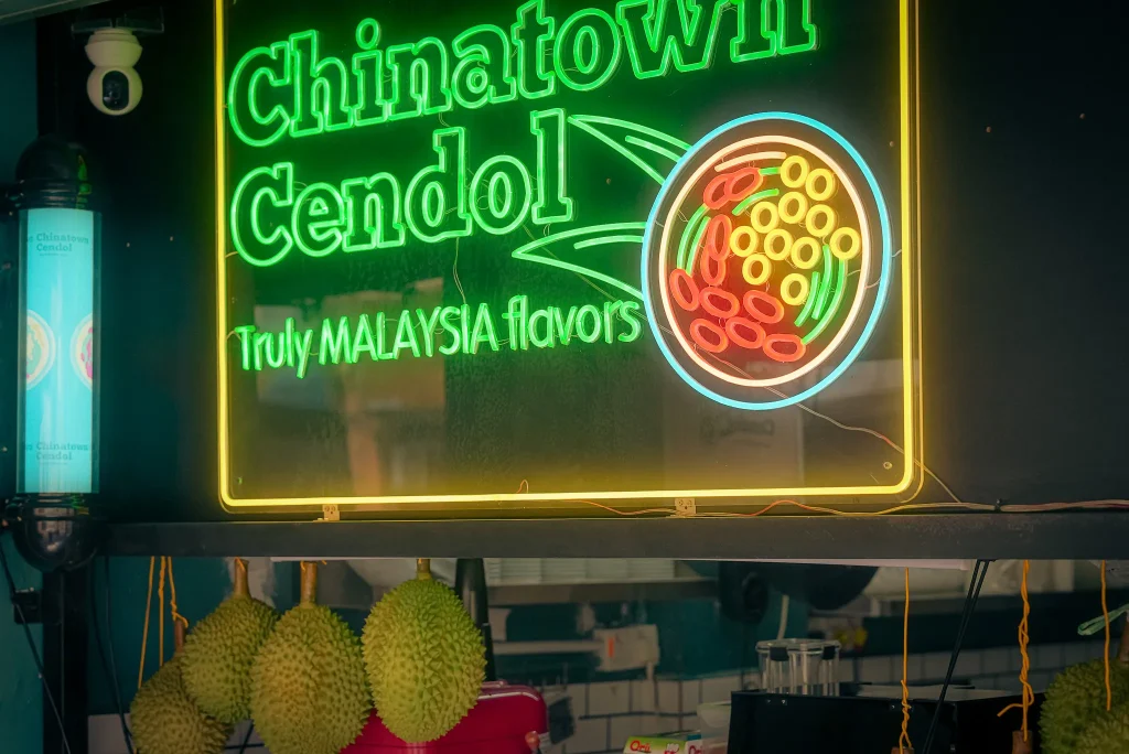 Chinatown Cendol neon sign, Kuala Lumpur, advertising "Truly MALAYSIA flavors"