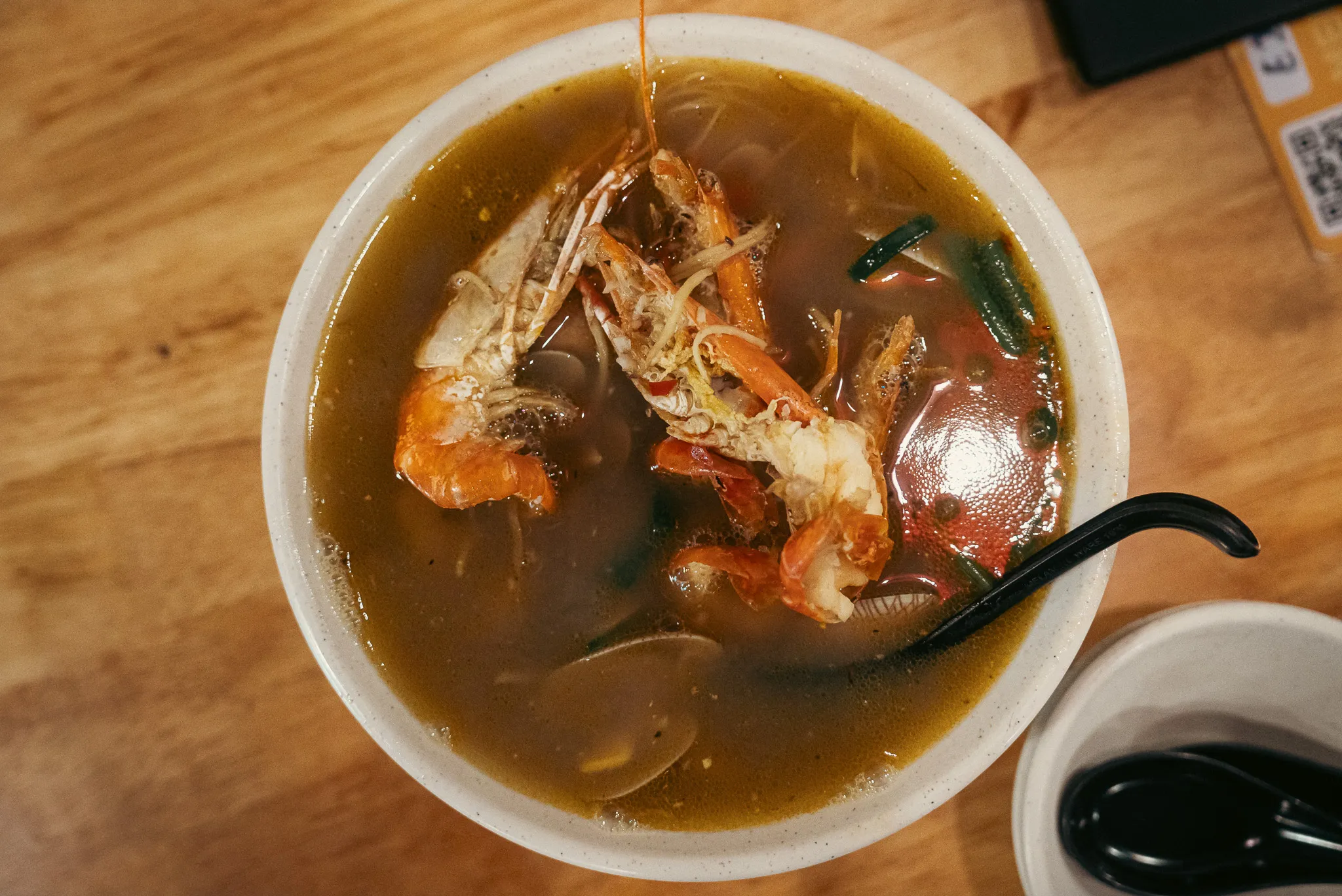 Top view of Lala Noodles with prawns at Lai Foong Lala Noodles, Kuala Lumpur